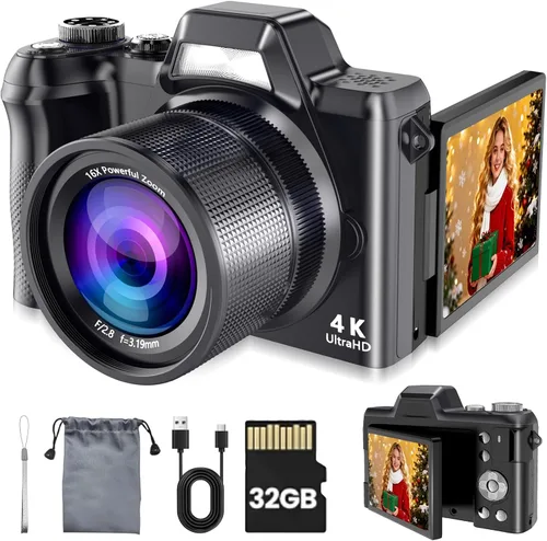 Vista 8 de Cámara Digital 4K para Fotografía y Vlogging, Cámaras Digitales de 56MP Tipo Point and Shoot con Pantalla Abatible de 180°, Cámara de Viaje Compacta