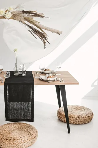 Vista 4 de Pure 100% Linen Table Runner - Thick 260-GSM 15x72-inch Black Table Runner - Natural Fiber Dining Table Runners