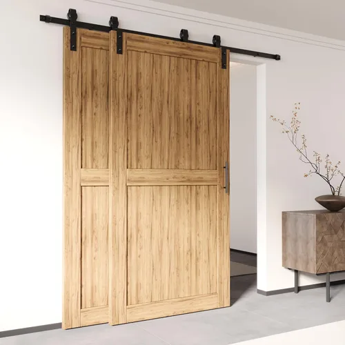 Vista 9 de Homacer juego de accesorios para puerta corrediza de granero, para puertas dobles/dos puertas, riel de 4 pies, diseño corredizo clásico