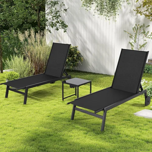 Vista 11 de Patio Chaise Lounge Chair with Wheels, Set of 2 Outdoor Lounge Chairs with Adjustable Backrest, Waterproof Poolside Lounge Chairs