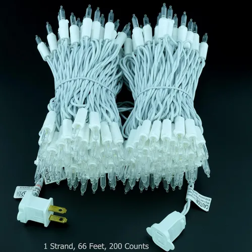 Vista 7 de YULETIME Juego de 200 luces LED de Navidad de color blanco cálido, cable blanco de 66 pies, certificado UL, grado comercial, juego de luces navideñas