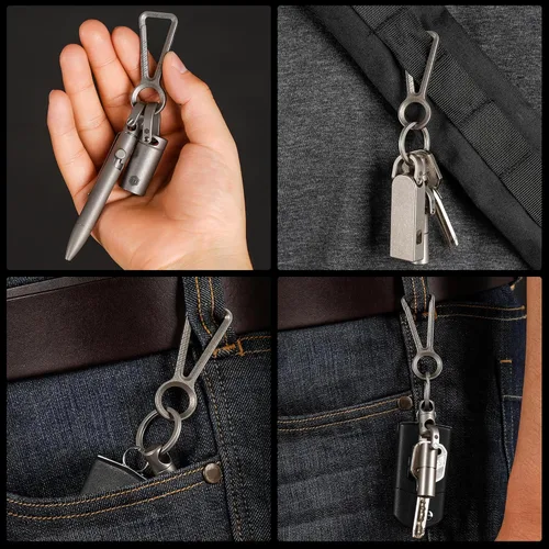 Vista 9 de KeyUnity KP05SW Bolt Action Pen con clip y llavero mosquetón de titanio KD00