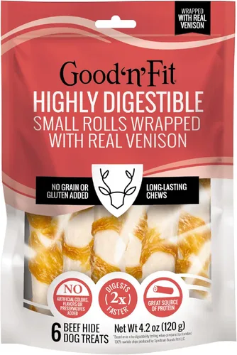 Vista 20 de Good 'n' Fit Twist Sticks hechos con venado real, 15 unidades, trata a tu perro con masticables de cuero crudo de larga duración y altamente