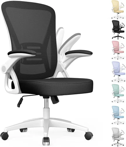 Vista 10 de naspaluro Silla de oficina ergonómica, silla para computadora con altura ajustable, brazos abatibles y soporte lumbar, silla de escritorio de malla