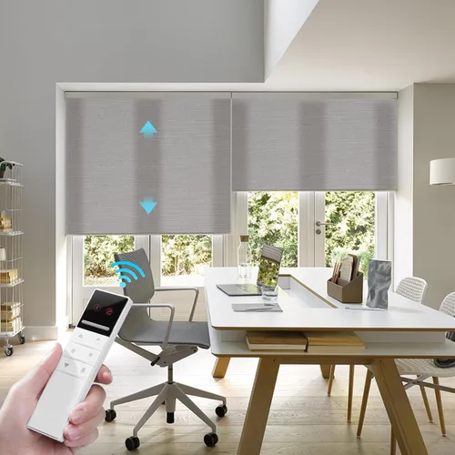 Vista 10 de ZSTARR Persianas motorizadas de filtrado de luz con control remoto, persianas enrollables recargables con cenefa, tamaño personalizado (beige)