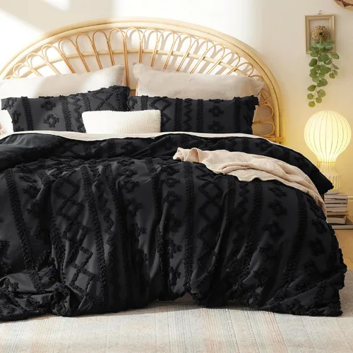 Vista 64 de Bedsure Funda de edredón bohemia para niños tamaño Queen (relleno de edredón/edredón no incluido) - Funda de edredón copetuda Queen para todas