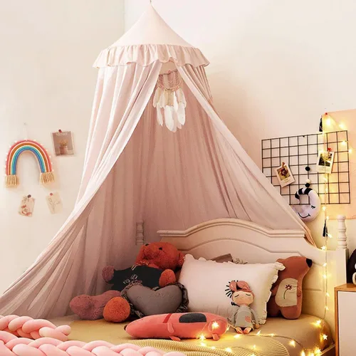 Vista 12 de Kertnic - Toldo decorativo para cama de niños, carpa de algodón suave para decoración de habitación de niñas, castillo de princesa, mosquitera