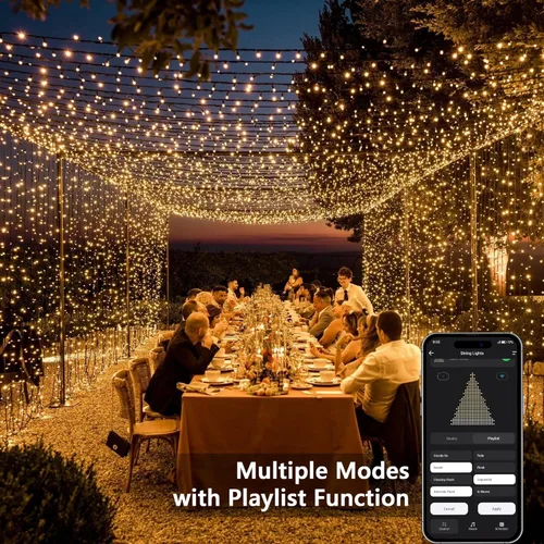 Vista 4 de BrizLabs Luces de Navidad Inteligentes, Cadena de luces de Navidad de 66 pies con 200 LED de color blanco cálido con control por aplicación/voz