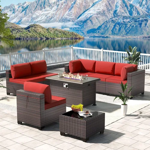 Vista 36 de Kullavik - Juego de muebles para exterior de 6 piezas con sofá modular de ratán de polietileno, color negro