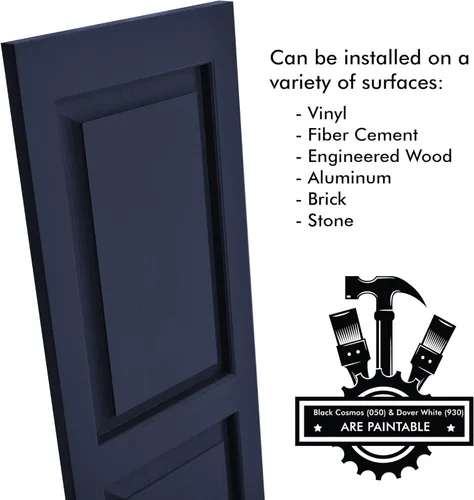 Vista 40 de Persianas de vinilo de panel elevado Pontiac Trail (1 par) 14.5"x31" - Negro Cosmos/Pintable Persianas de ventana exteriores Incluye hardware