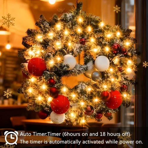 Vista 2 de Paquete de 2 luces de hadas que funcionan con pilas, 200 luces LED de 66 pies de alambre plateado parpadeantes, 8 modos de temporizador automático