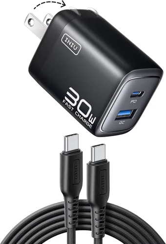 Vista 9 de INIU Cargador USB C, 30 W PD QC 3.0 de doble puerto tipo C carga rápida bloque de cargador compacto con enchufe plegable para iPhone 17 16 15 Pro