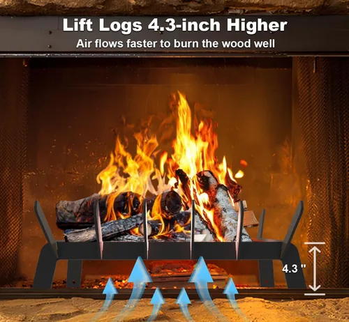 Vista 5 de Rejilla de chimenea resistente de 17 pulgadas, soporte pequeño de leña con 6 barras de soporte para accesorios de chimenea de interior y exterior