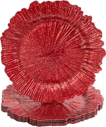 Vista 18 de MAONAME Juego de 12 platos de carga dorados, cargadores de platos de arrecife para plato de cena, cargadores de mesa redondos de plástico