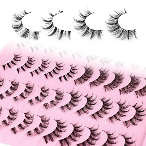Vista 6 de Pestañas de manga de aspecto natural, pestañas postizas de anime, 20 pares de pestañas postizas individuales de banda transparente, pestañas