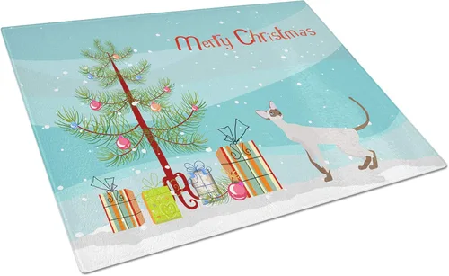 Vista 9 de Caroline's Treasures CK4739LCB Abyssinian Cat Merry Christmas Glass Cutting Board Large Decorative Tempered Glass Kitchen Cutting and Serving Board