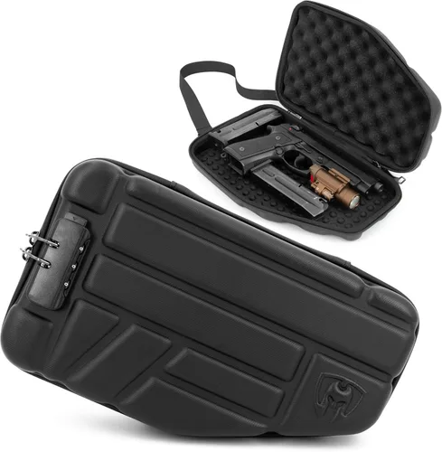 Caja de pistola con cierre de CASEMATIX. Se adapta a pistolas pequeñas a grandes de 9mm con espacio para clips adicionales y accesorios - Estuche