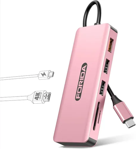 Vista 9 de HUB USB C, Adaptador MultiPuerto de 7 Puertos USB para MacBook Pro/Air, Dongle de Tipo C a HDMI con HDMI 4K, 1 Hub USB C 3.2 de 10Gbps, 2 USBA 2.0