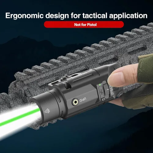 Vista 2 de Solofish linterna táctica deslizable de 1500lm con haz verde compatible con riel Picatinny de 21mm de ancho para rifle (no para pistola), luz