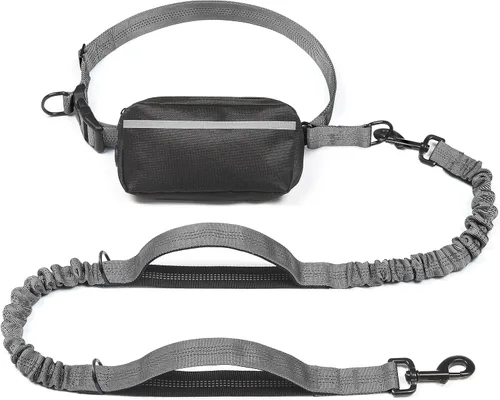 Vista 22 de iYoShop Correa de perro manos libres con bolsa con cierre, dobles asas acolchadas y elástica duradera para caminar, trotar y correr con tu perro