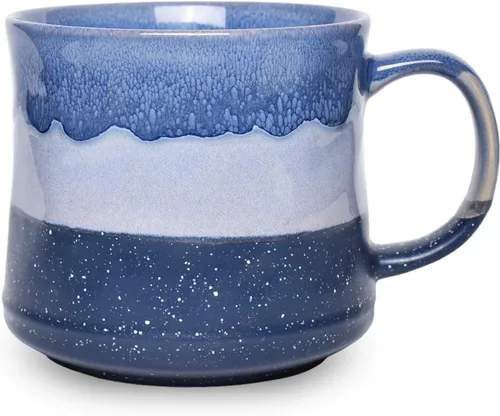 Bosmarlin Taza de café grande de cerámica, taza de té grande para la oficina y el hogar, 21 onzas, apta para lavavajillas y microondas, 1 unidad Azul