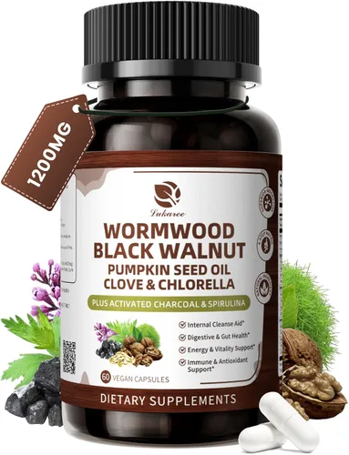Limpieza de nogal negro de ajenjo para humanos 1200 mg – Ultra limpieza intestinal y salud digestiva con aceite de semilla de calabaza, clavo,