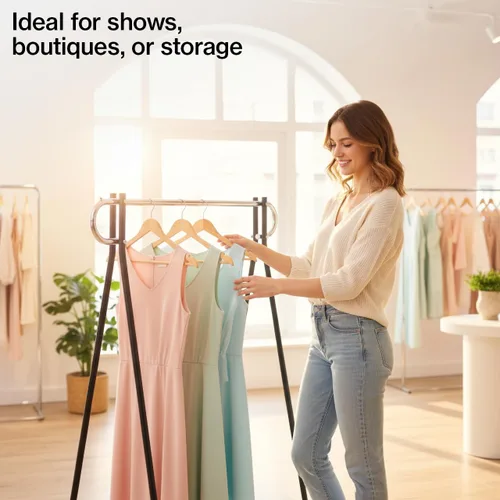 Vista 4 de SSWBasics Perchero de un solo riel negro y cromado de 60 x 60 pulgadas