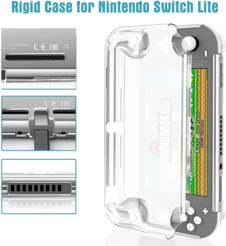 Vista 4 de HEYSTOP Switch Lite - Funda con protector de pantalla HD 8 tarjetas de juego tapas de agarre para el pulgar funda protectora para Nintendo Switch