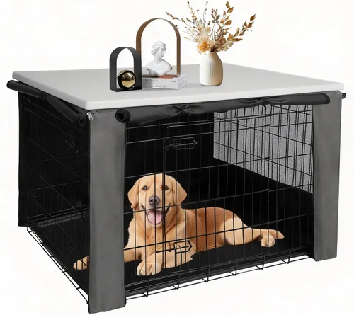 Rockever Funda para jaula de perro con mesa para jaula de perro de 42 pulgadas, funda resistente al agua, de poliéster resistente a los rayos UV