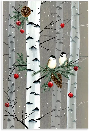 Stupell Industries Placa de pared con diseño de bosque de abedul, diseño de pájaros y festividades, diseño de Grace Popp, 10 x 15 pulgadas, color