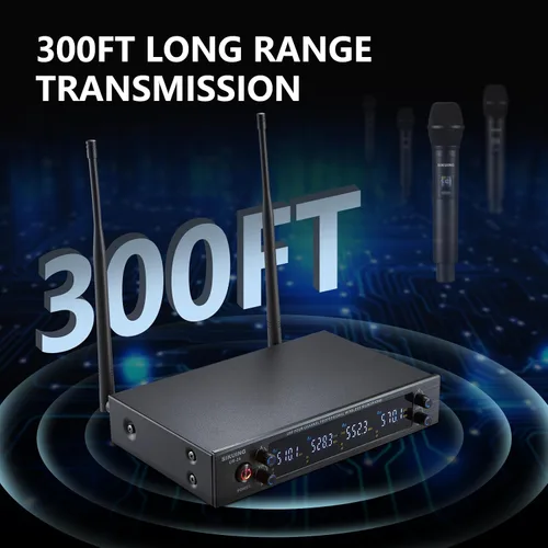 Vista 6 de Sistema de micrófono inalámbrico UHF de 4 canales con micrófonos de mano inalámbricos, frecuencias ajustables de 4 x 50, ideal para reuniones