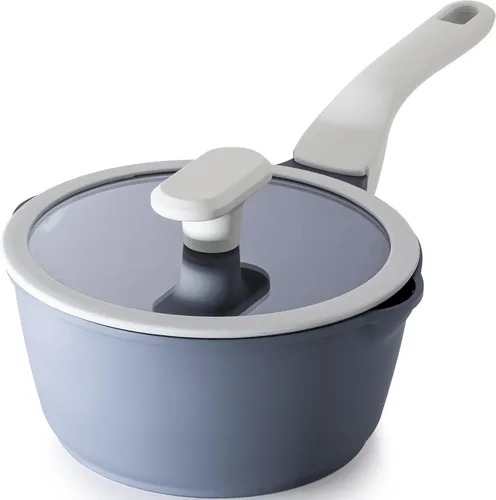 Vista 19 de PRICUSIS Cacerola antiadherente de cerámica con tapa, olla no tóxica de 1.2 cuartos de galón con boquillas de vertido, totalmente revestida, 100%