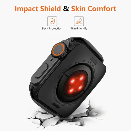 Vista 5 de amBand 3 en 1 Estuche de Metal Compatible con Apple Watch Series SE 3/SE 2/SE 6/5/4 44mm, Protector W1 Resistente con Protector de Corona + Funda