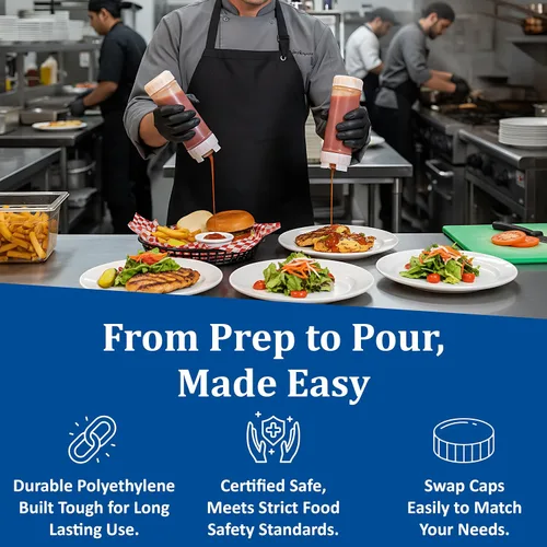 Vista 6 de San Jamar Ez Kleen - Botella de plástico para salsa con válvula mediana para salsas y aderezos estándar, 24 onzas, color blanco, (paquete de 6)