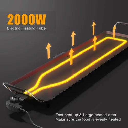 Vista 4 de LDAILY - Gran parrilla eléctrica Teppanyaki de mesa, parrilla de barbacoa antiadherente de 35'' para interiores y exteriores con 5 niveles