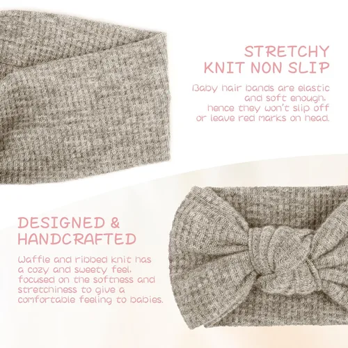 Vista 5 de Diadema para el cabello con lazos, lazo clásico para la diadema para bebé, niña, accesorios para el cabello, 3 piezas, beige, caqui oscuro, rosa