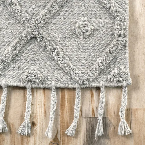 Vista 4 de nuLOOM Jinny - Alfombra marroquí de lana con borlas, 4 x 6, gris