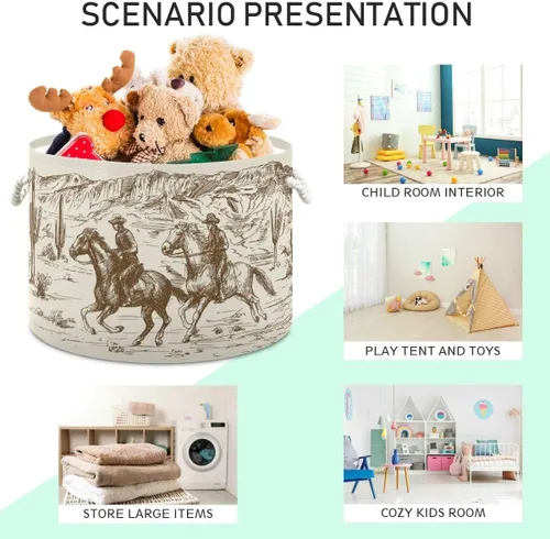 Vista 4 de Cesta de cuerda de algodón Western Desert Cowboy - Cesta de lavandería para bebé, sala de estar, lavandería, guardería, decoración del hogar, 20 x