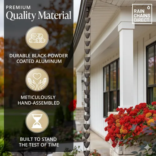 Vista 4 de Rain Chains Direct - Cadena de lluvia de cuencos en cascada - Flujo de lluvia intensa - para caídas de 8-10 pies - De alta resistencia - Tazas