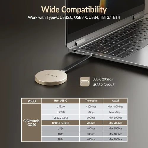 Vista 6 de GiGimundo SSD portátil magnético de 512 GB, hasta 2000 MB/s, unidades externas de estado sólido con USB-C 3.2 Gen 2x2 compatibles con iPhone