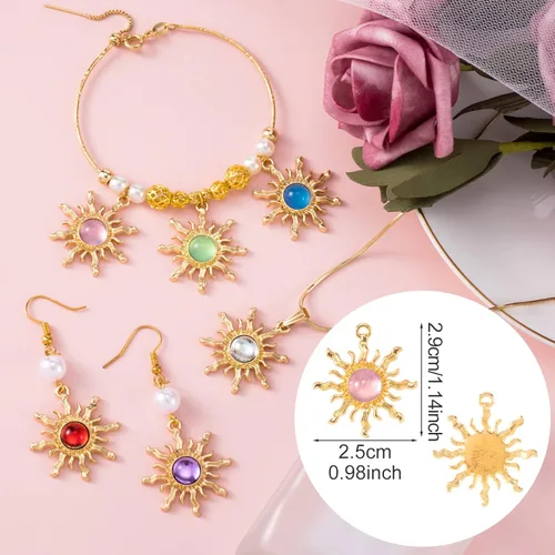 Vista 2 de Joez Wonderful 30 dijes de sol, dije de girasol chapado en oro de aleación, cuentas de ojo para bricolaje, aretes hechos a mano, collar, pulsera