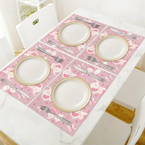 Vista 5 de Elephant Butterfly Placemats Set of 6 Resistant Table Mats Washable Place Mats for Dinner Party Table Decoration