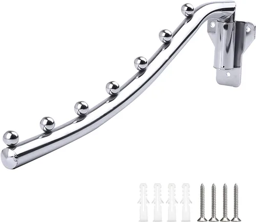 Vista 7 de Perchero plegable montado en la pared, acero inoxidable, cepillado, plateado, paquete de 2 2 Pack 5 Hooks