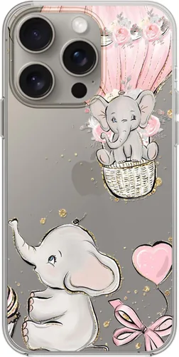 Vista 3 de FancyCase - Funda para iPhone 15 Pro (6.1 pulgadas), bonito diseño de elefante con patrón de animales de dibujos animados de globo, funda protectora