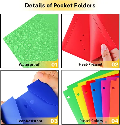 Vista 3 de Carpetas de plástico con bolsillos, paquete de 12 carpetas de 6 colores, 3