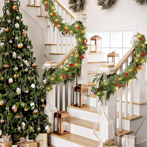 Vista 3 de Guirnalda de Navidad Nerosun de 2.7 m con 50 luces LED, guirnalda preiluminada operada con batería, decoraciones de Navidad con temporizador de 8