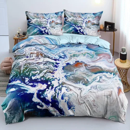 Vista 32 de Juego de funda de edredón de mármol azul real, tamaño Queen, fundas de edredón de lentejuelas doradas con 2 fundas de almohada, transpirable