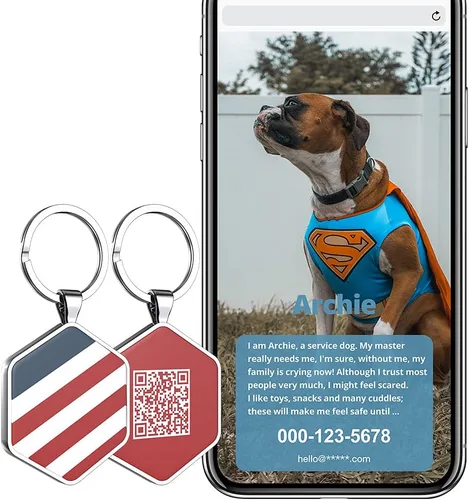 Vista 4 de Etiquetas de perro con código QR personalizadas para mascotas, etiqueta de identificación de perro, etiqueta de nombre de perro, etiquetas de perro