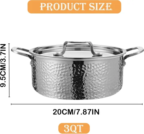Vista 2 de Vivicreate Olla de cocción profunda de acero inoxidable de tres capas con exterior martillado, compatible con todas las estufas, distribución