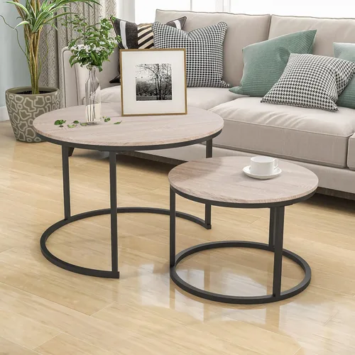 Vista 18 de HOJINLINERO Juego de Mesa de Centro Redonda de 2 Mesas Auxiliares para Sala de Estar, Mesa de Centro Blanca Moderna Mesas Anidadas, Mesas de Sala